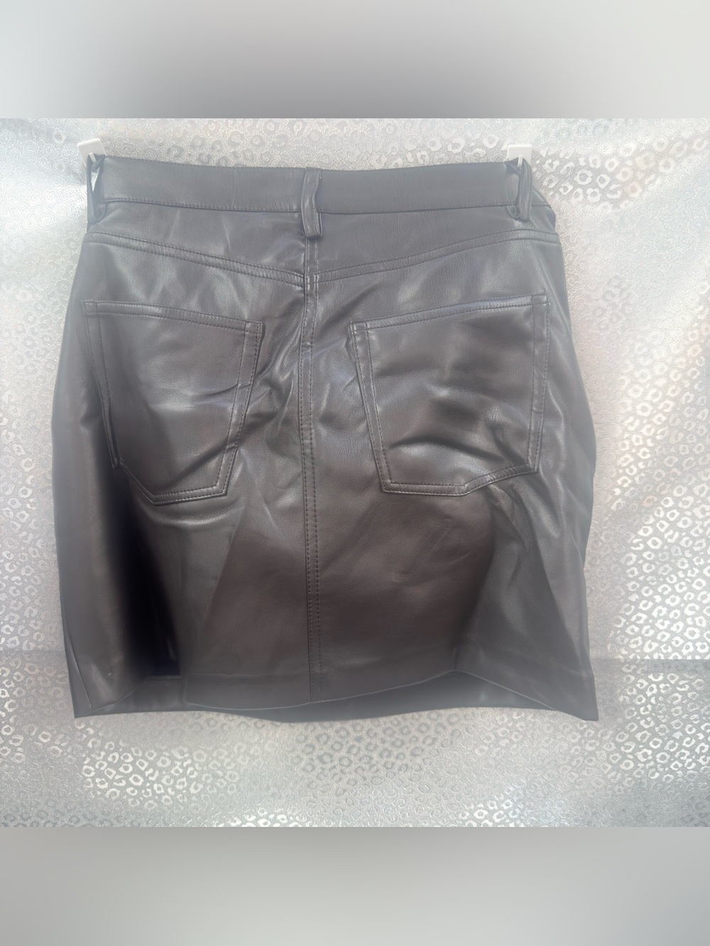 Black Faux Leather Mini Skirt with Back Patch Pockets